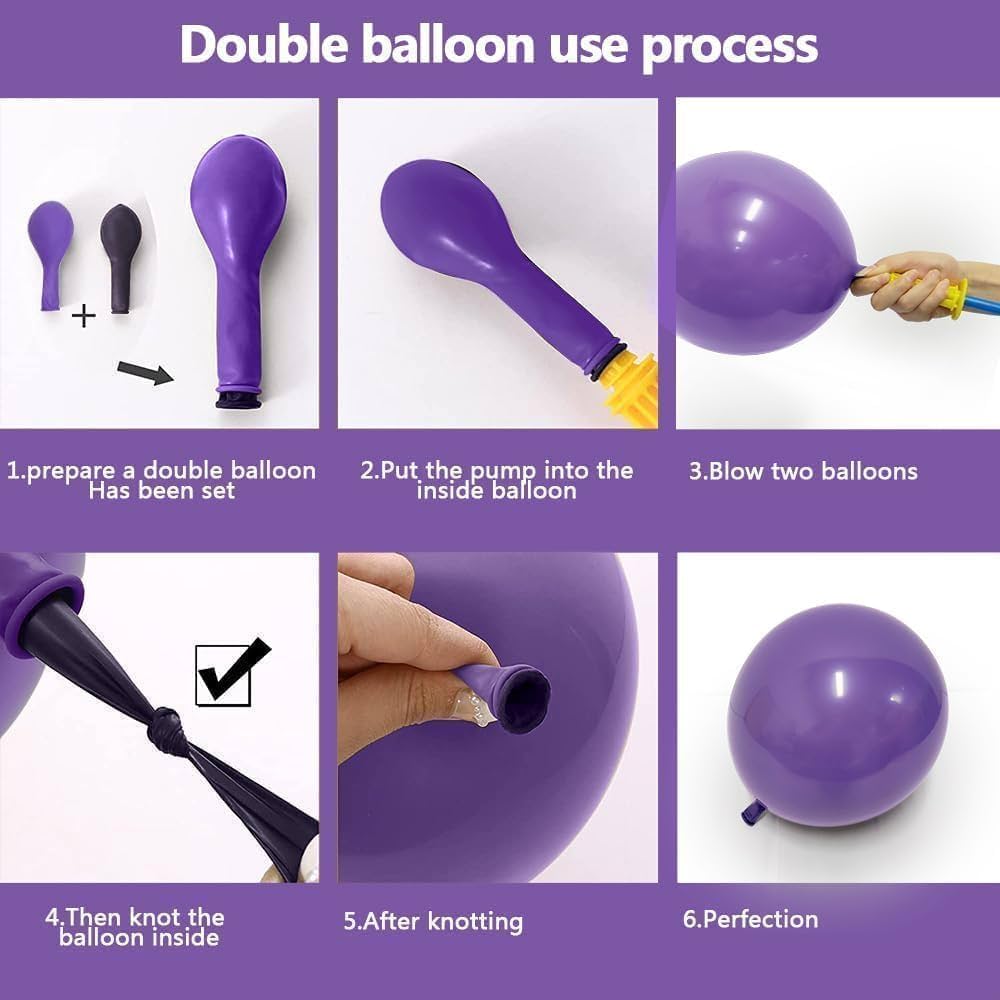 12" Double Stuffed, Double Layer Balloons - White and Pink / Purple and Black (50pcs)