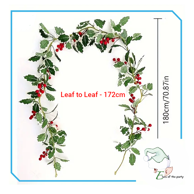 Artificial Leaves : 6ft Christmas Garland Red Berry Holly Leaves Vine