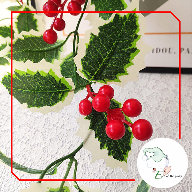 Artificial Leaves : 6ft Christmas Garland Red Berry Holly Leaves Vine