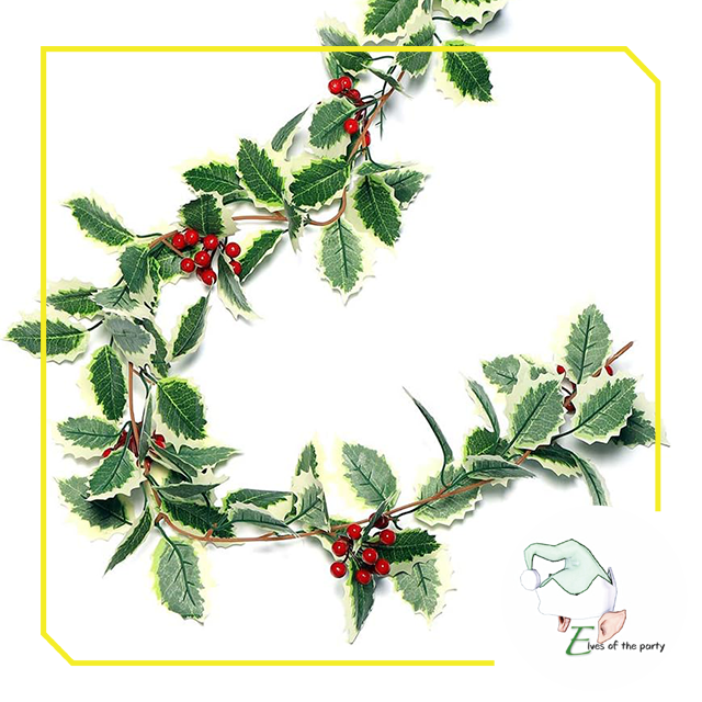 Artificial Leaves : 6ft Christmas Garland Red Berry Holly Leaves Vine