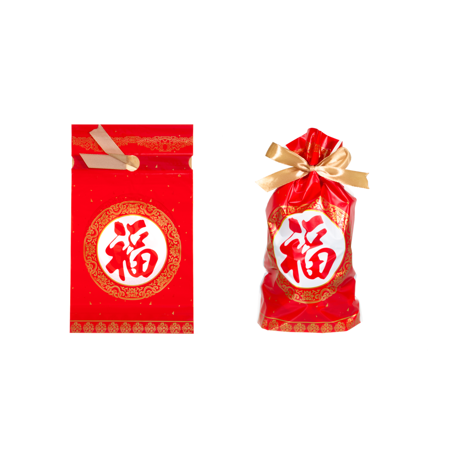 Plastic Loot Bag with Ribbon - Good Luck, Good Fortune (福)
