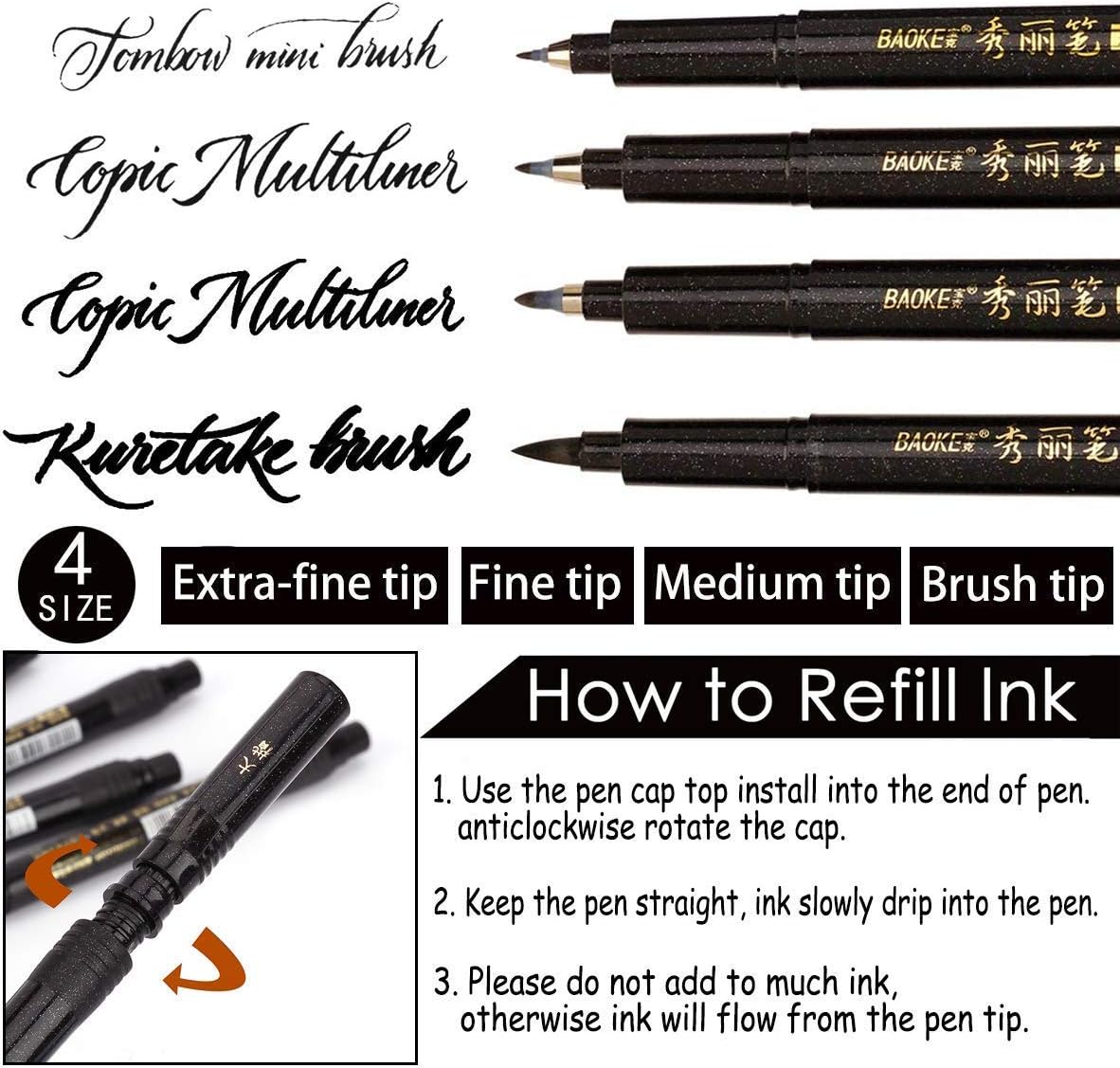 Calligraphy Ink Pen Hand Lettering, Drawing, Signature Pens