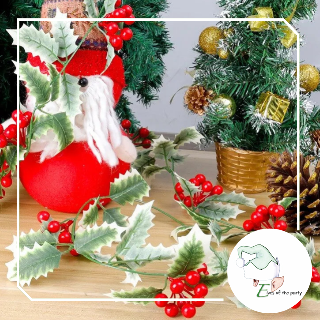 Artificial Leaves : 6ft Christmas Garland Red Berry Holly Leaves Vine