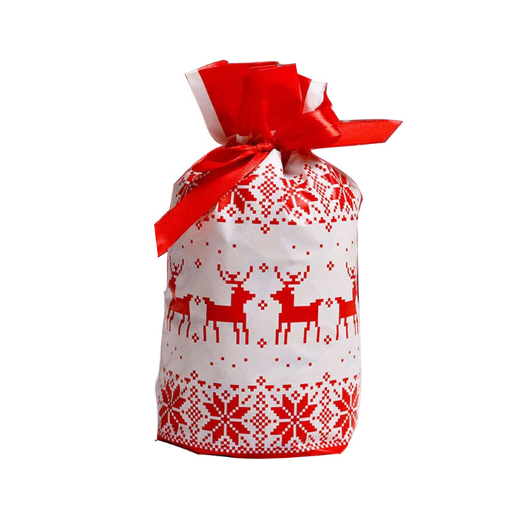 Plastic Loot Bag with Ribbon - Christmas (Pack of 10)