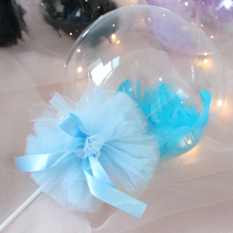 Cake Topper with 5-in Clear Balloon and Feather Tulle