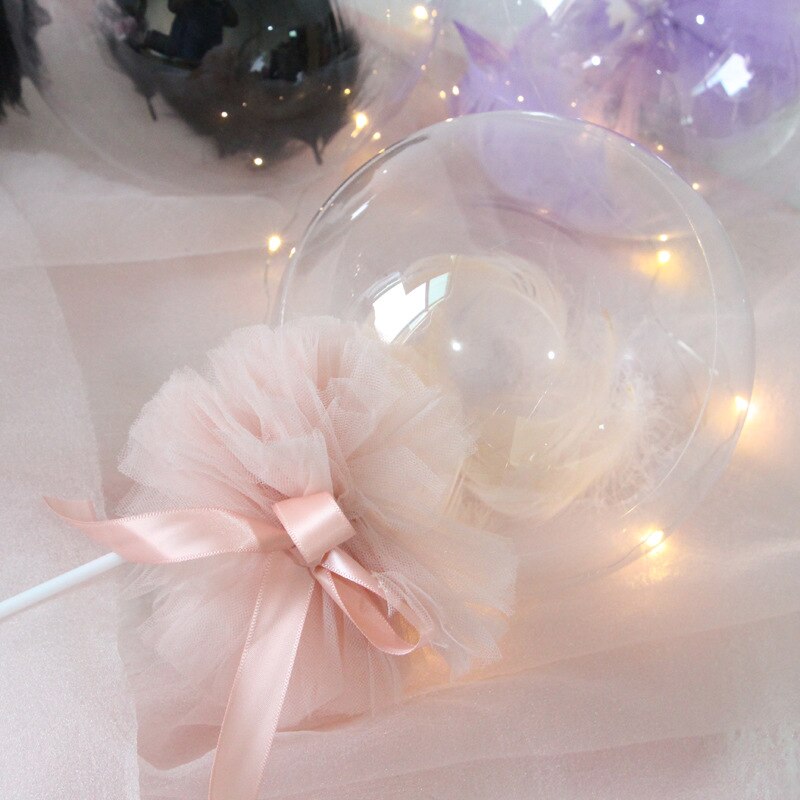 Cake Topper with 5-in Clear Balloon and Feather Tulle