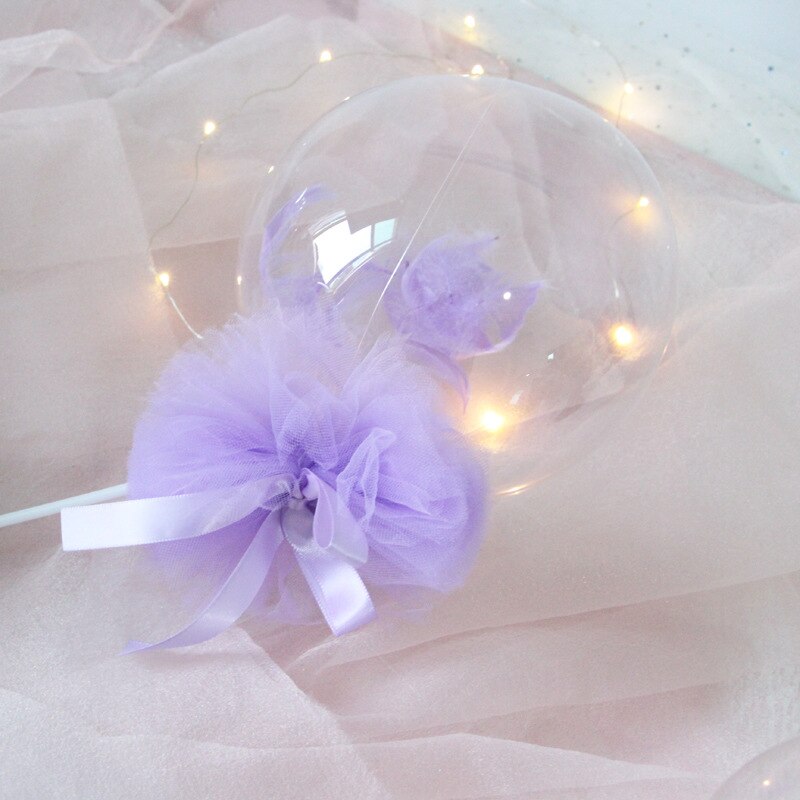 Cake Topper with 5-in Clear Balloon and Feather Tulle