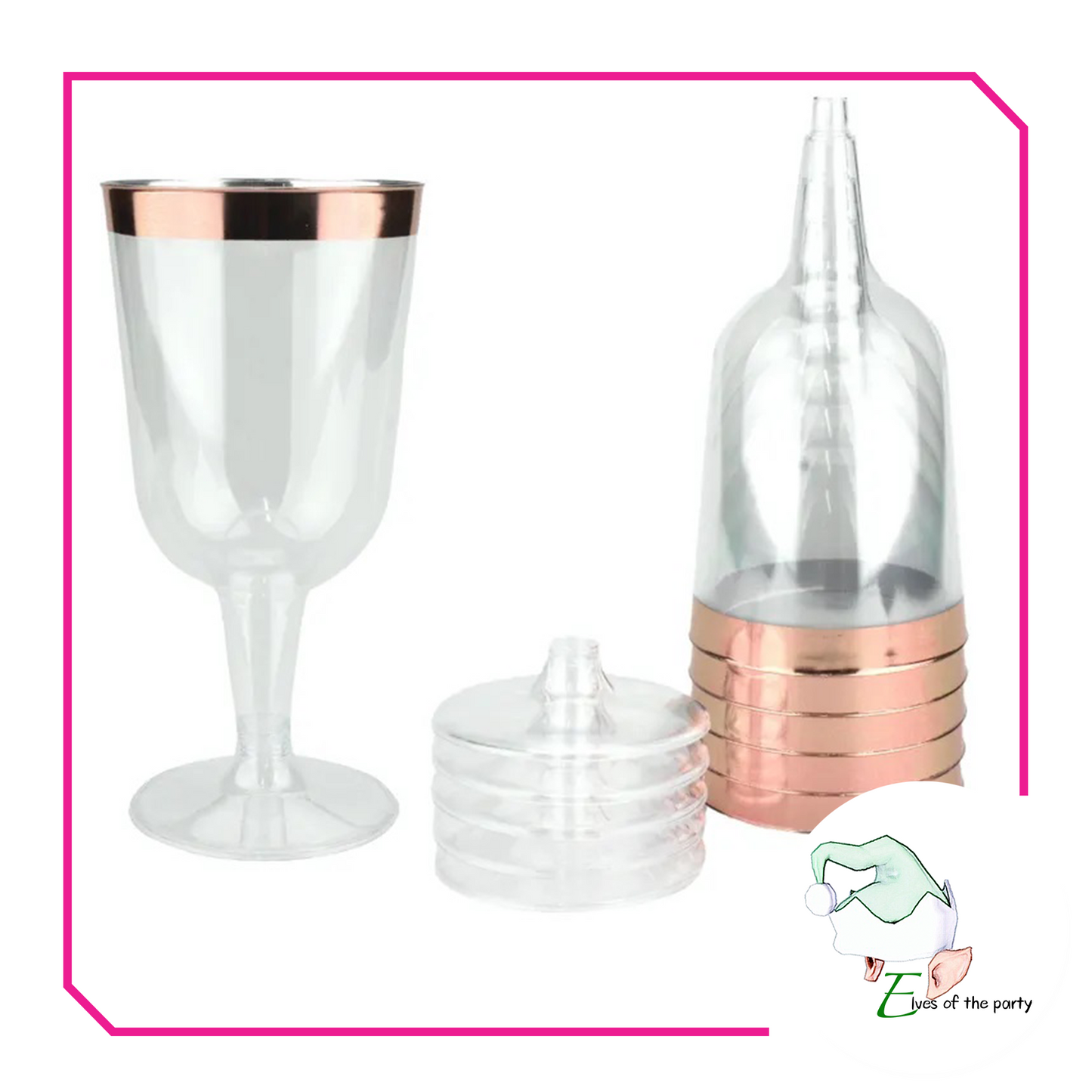 Elegant Rose Gold Rimmed Disposable Wine Glass and Champagne Flute