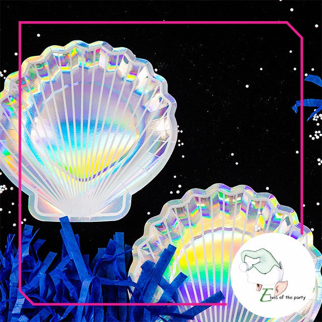 Partyware : Mermaid, Iridescent Silver Shell Paper Plates and Cups