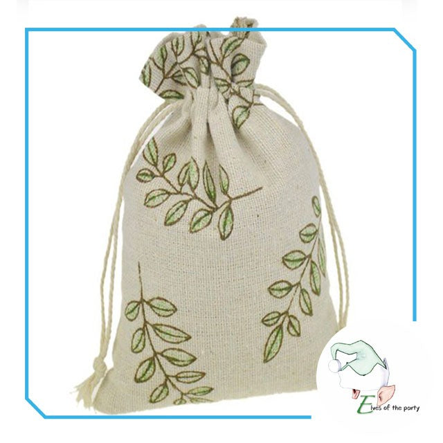 Cream Linen / Burlap Jute Drawstring Pouch - Customizable