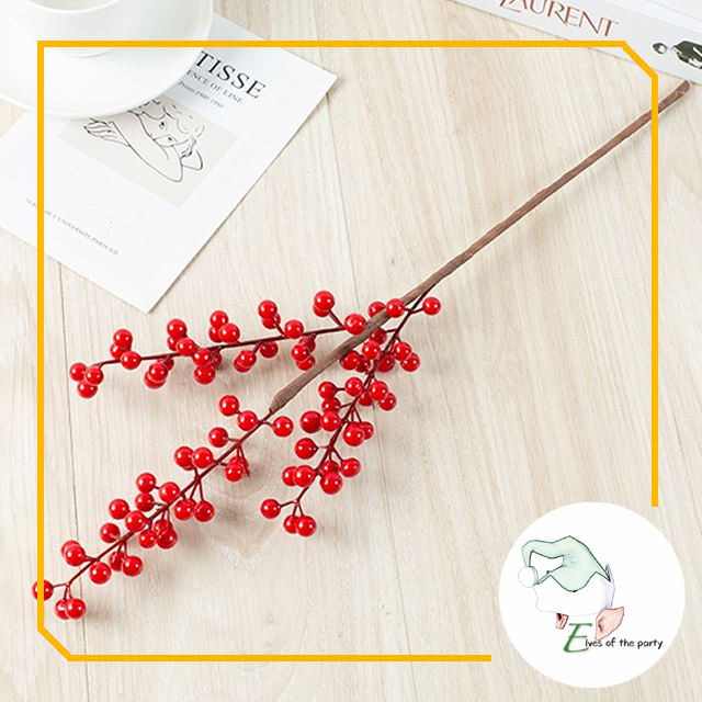 Artificial Flowers : Red Holly Berry Stems and Gold Leaves
