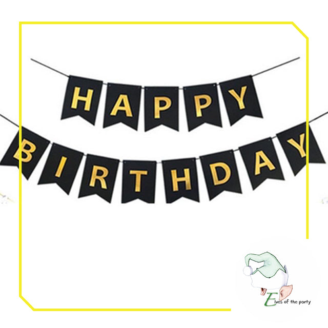 Happy Birthday Banner : Flag (Black, Blue, Pink)
