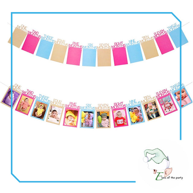 Happy Birthday Banner : 1-12 Months Newborn Baby Record Photo Frame Banner