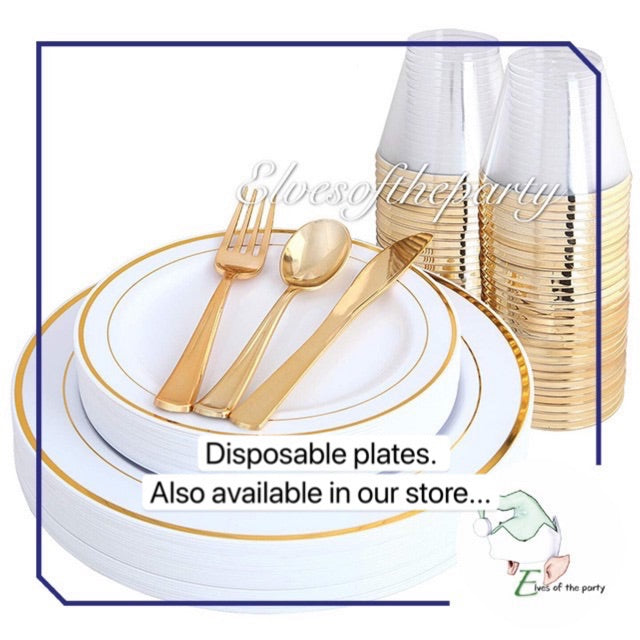 Elegant Gold / Rose Gold Rimmed Disposable Cup, Wine Glass, Champagne Flute and Utensils