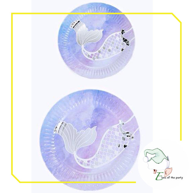 Partyware : Mermaid, Iridescent Silver Shell Paper Plates and Cups