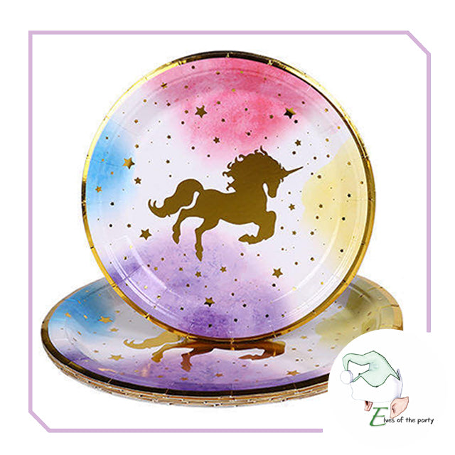 Partyware : Sparkling Unicorn Paper Plates and Gold Cups