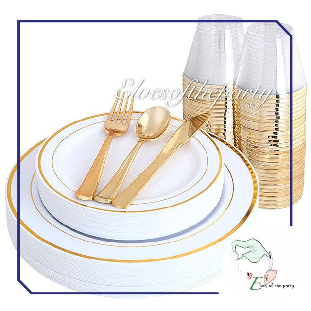 Elegant Gold / Rose Gold Rimmed Disposable Plates and Utensils