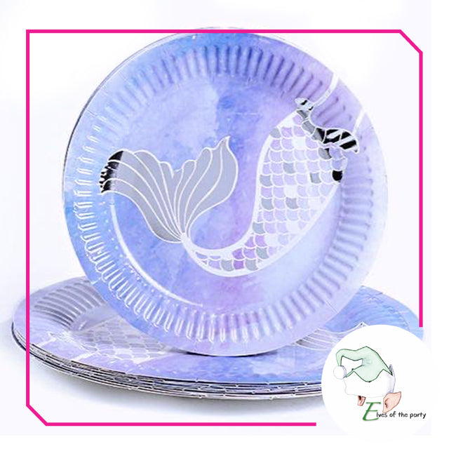 Partyware : Mermaid, Iridescent Silver Shell Paper Plates and Cups