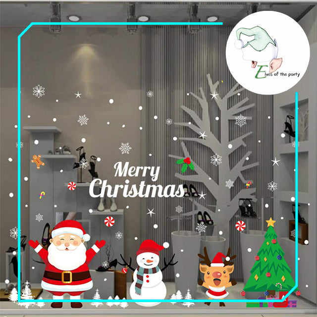 Decal Stickers : Christmas Santa Claus and Snowman