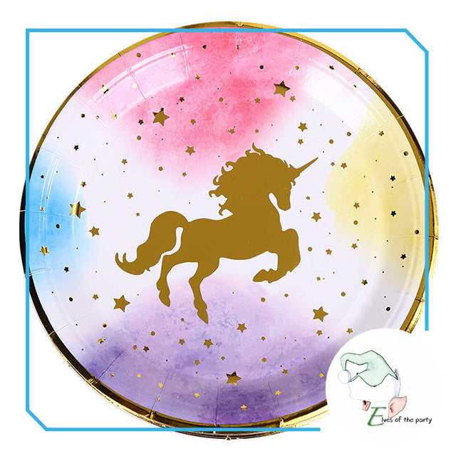 Partyware : Sparkling Unicorn Paper Plates and Gold Cups