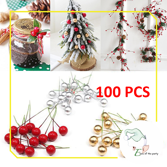 Artificial Berry : 100pcs Mini Christmas Tree Ornament