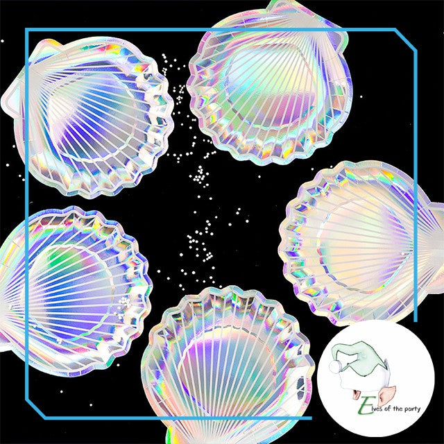 Partyware : Mermaid, Iridescent Silver Shell Paper Plates and Cups