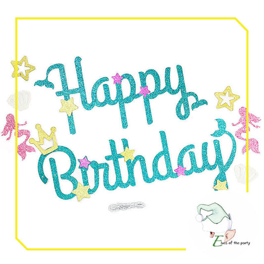 Mermaid Glittery Script Happy Birthday Banner