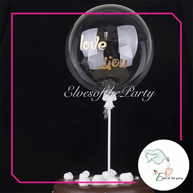 Cake Topper with 5-in Clear Balloon and Feather Tulle