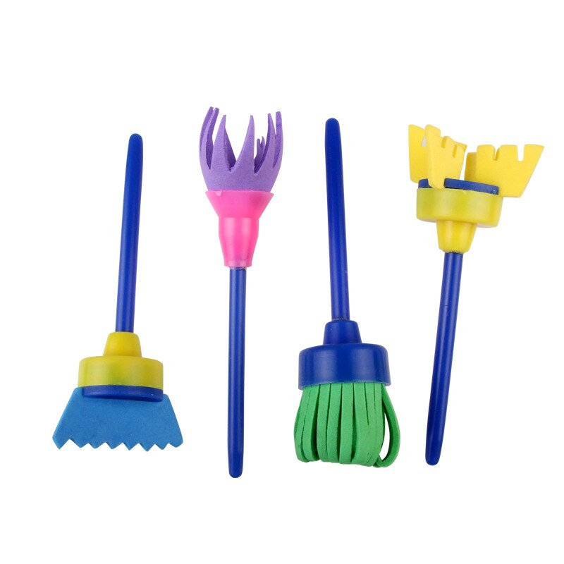 4pc Children's Multi-shaped Flower Stamp Textured Sponge Paint Brush