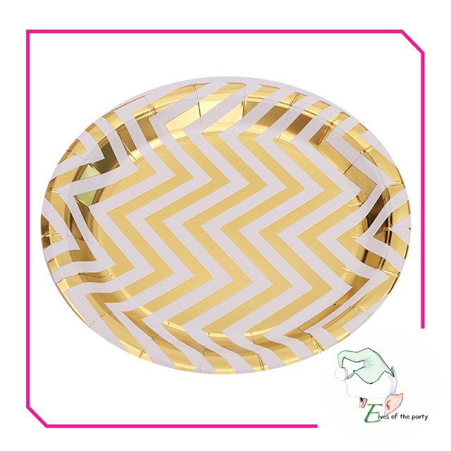 Partyware : Gold / Silver Chevron Disposable Paper Plates and Cups