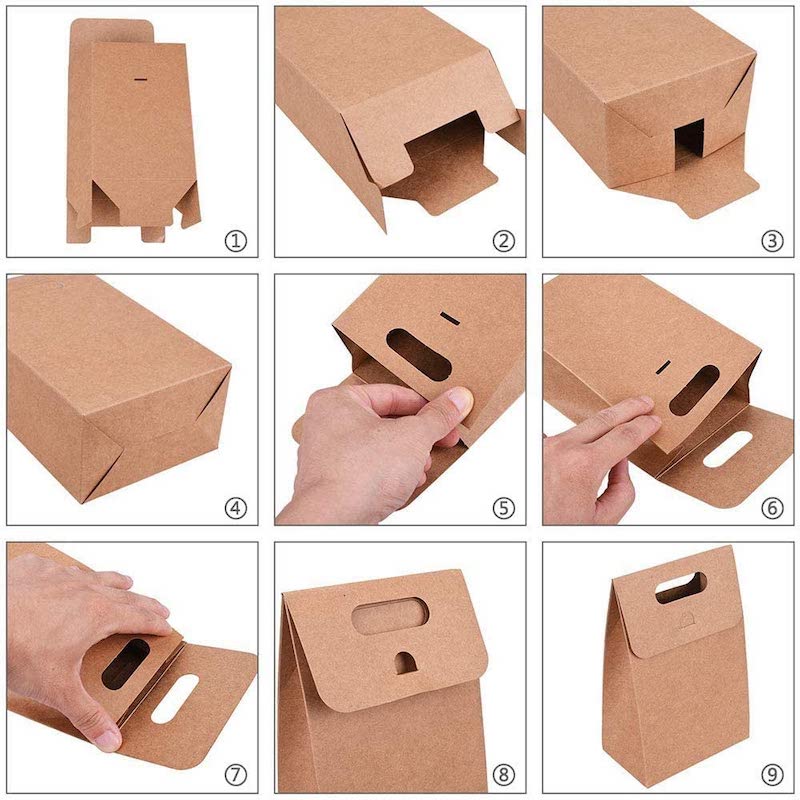 Plain White / Brown Kraft Paper Bag with Flap and Handle