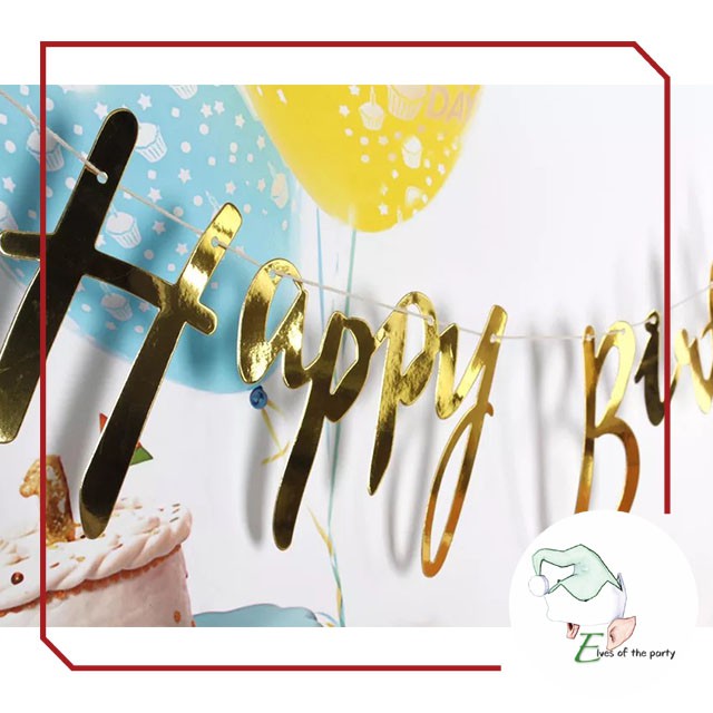 Happy Birthday Banner : Metallic Gold Script