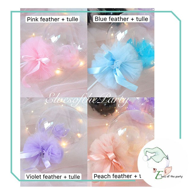 Cake Topper with 5-in Clear Balloon and Feather Tulle