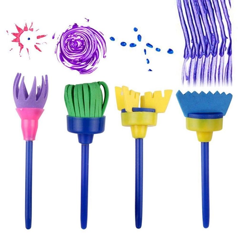 4pc Children's Multi-shaped Flower Stamp Textured Sponge Paint Brush