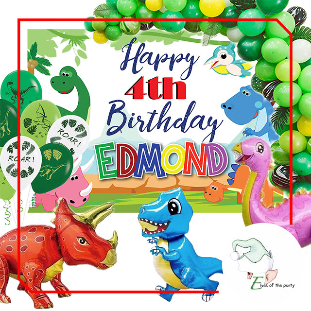Dinosaur Happy Birthday Banner, Latex Balloons and 3D Foil Balloons