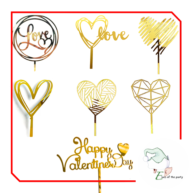 Acrylic Cake Topper : Love / Hearts / Happy Valentine's Day