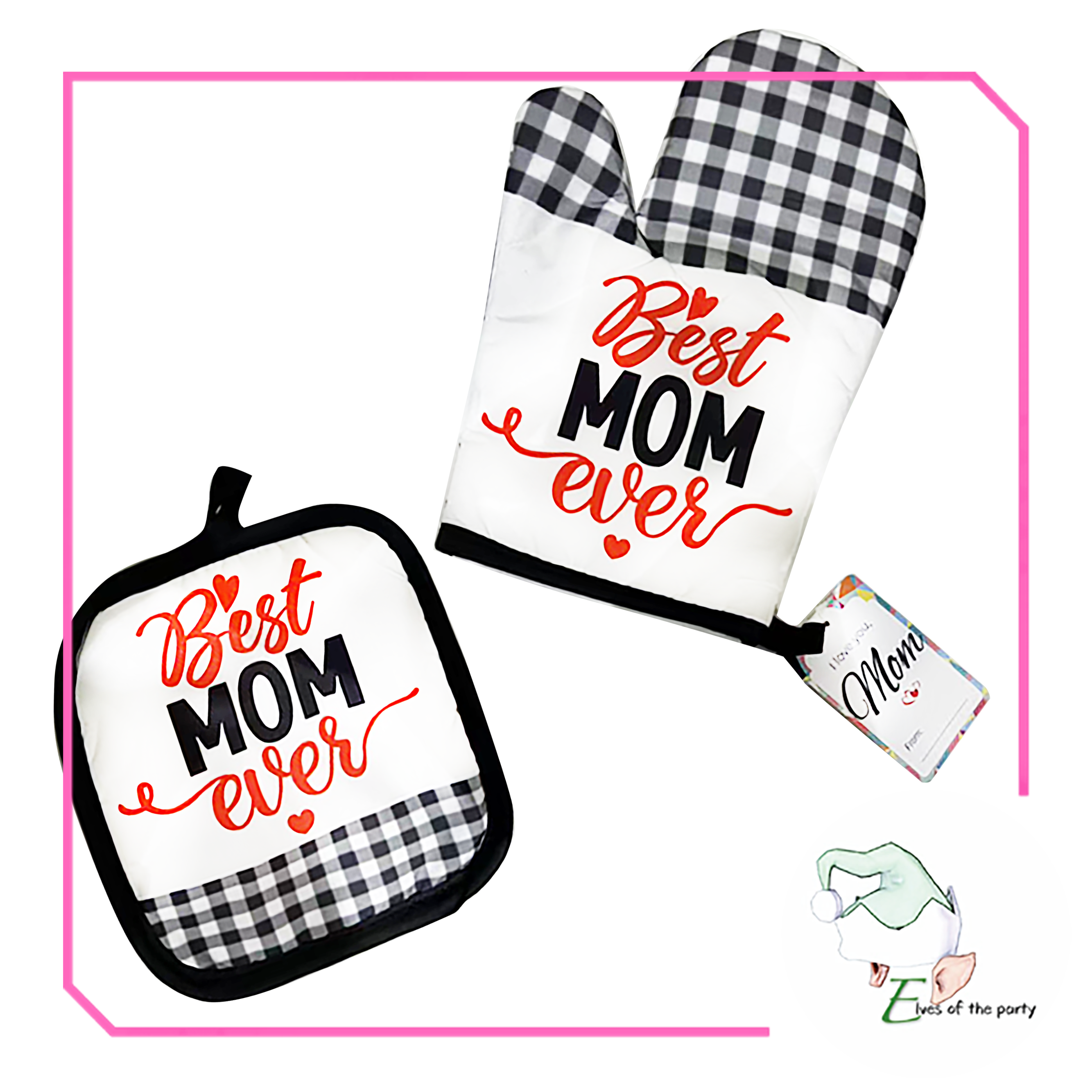 Best Mom / Love You Mom Mother's Day Oven Mitt and Pot Holder Gift Set