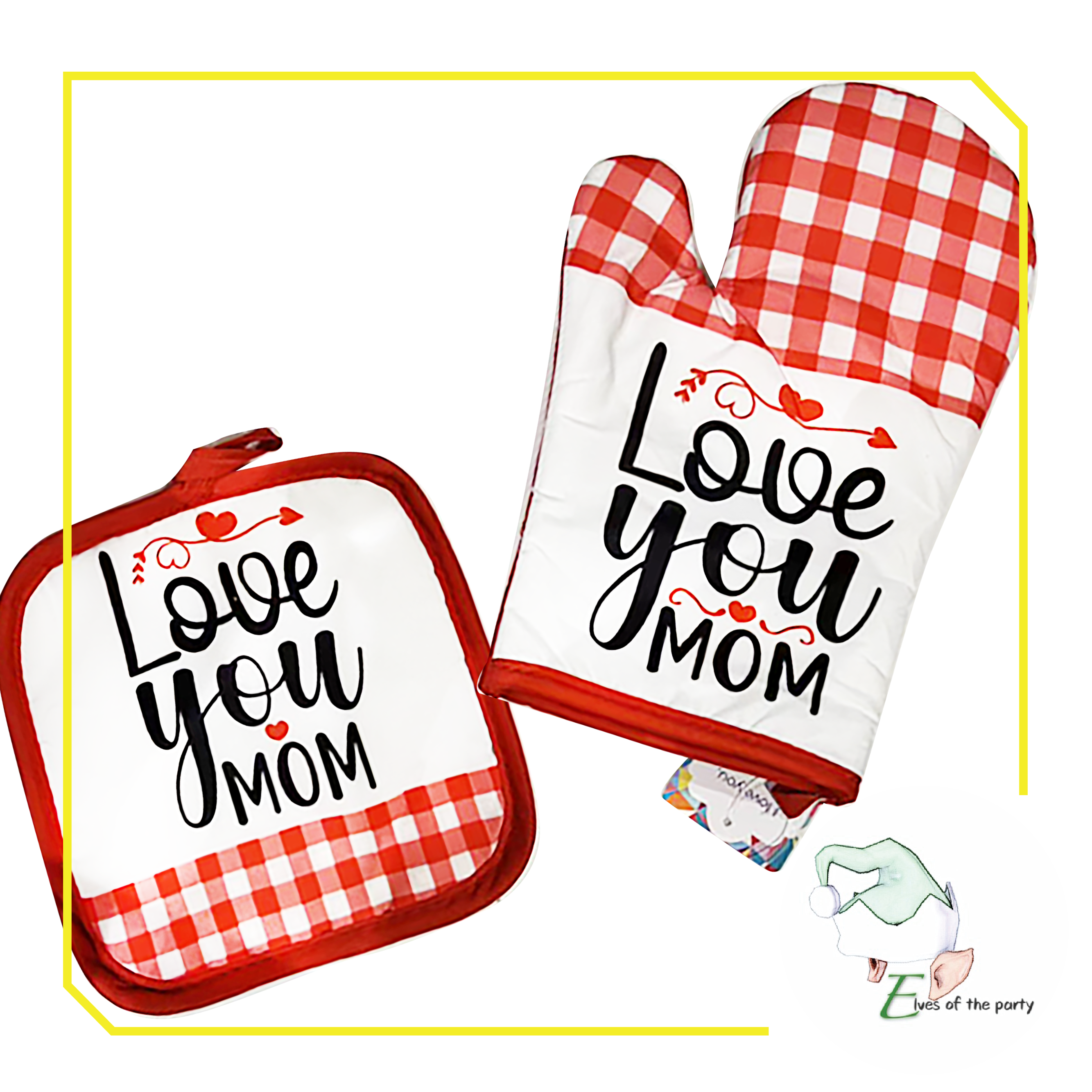 Best Mom / Love You Mom Mother's Day Oven Mitt and Pot Holder Gift Set