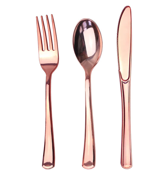 Elegant Gold / Rose Gold Rimmed Disposable Plates and Utensils