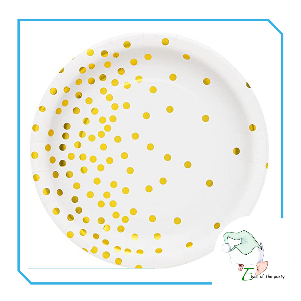 Partyware : Black+Gold / White+Gold Polka Dots Paper Plates and Gold Cups