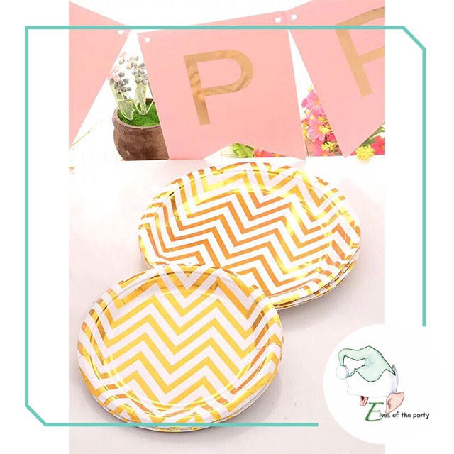 Partyware : Gold / Silver Chevron Disposable Paper Plates and Cups