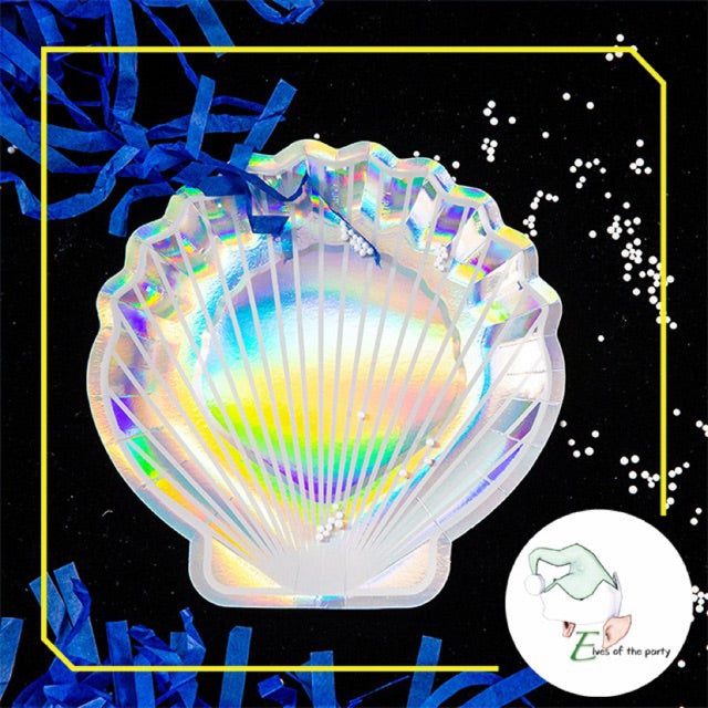 Partyware : Mermaid, Iridescent Silver Shell Paper Plates and Cups