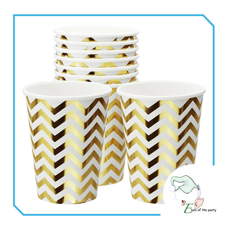Partyware : Gold / Silver Chevron Disposable Paper Plates and Cups