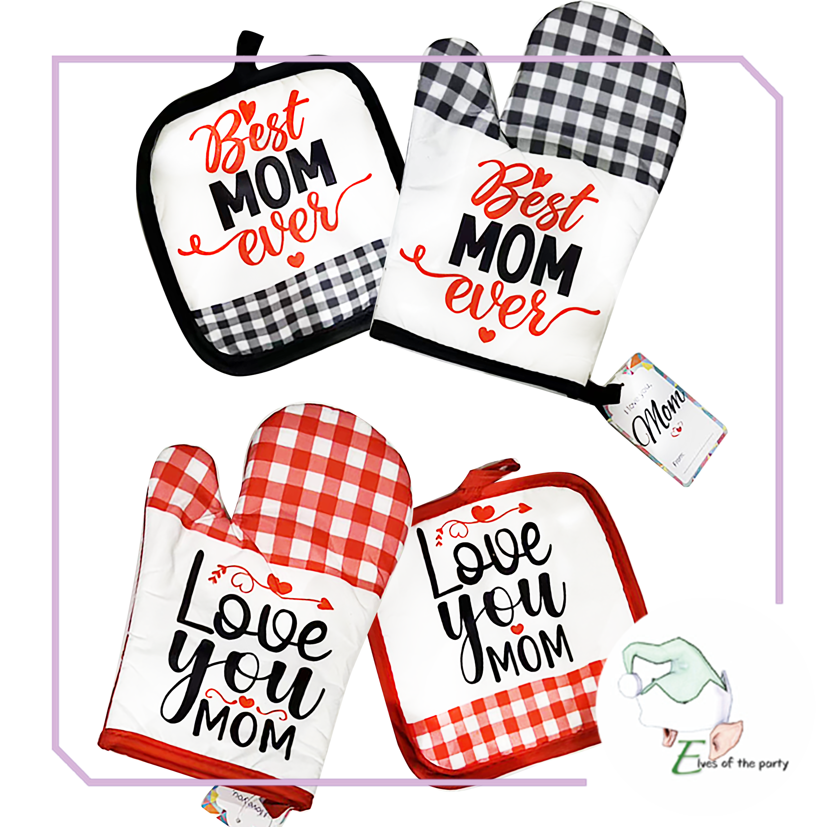 Best Mom / Love You Mom Mother's Day Oven Mitt and Pot Holder Gift Set
