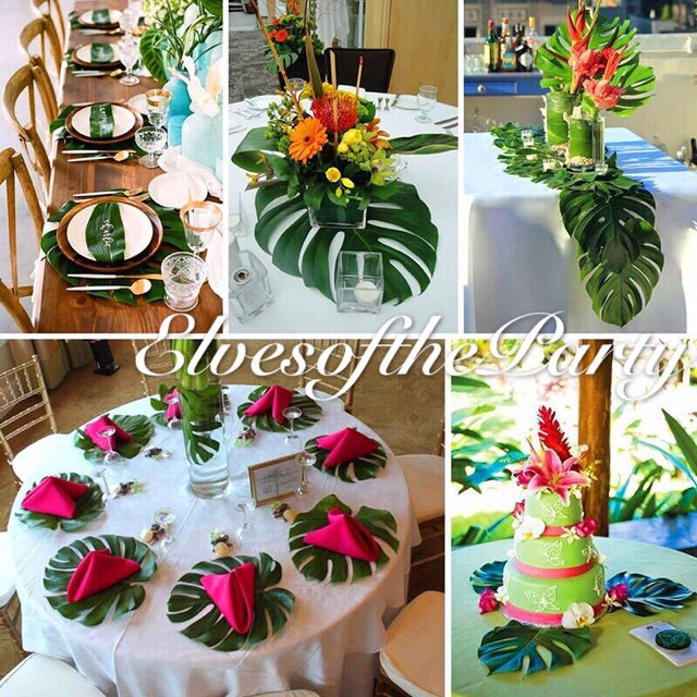 Artificial Leaves : Tropical Palm Leaves Table Runner