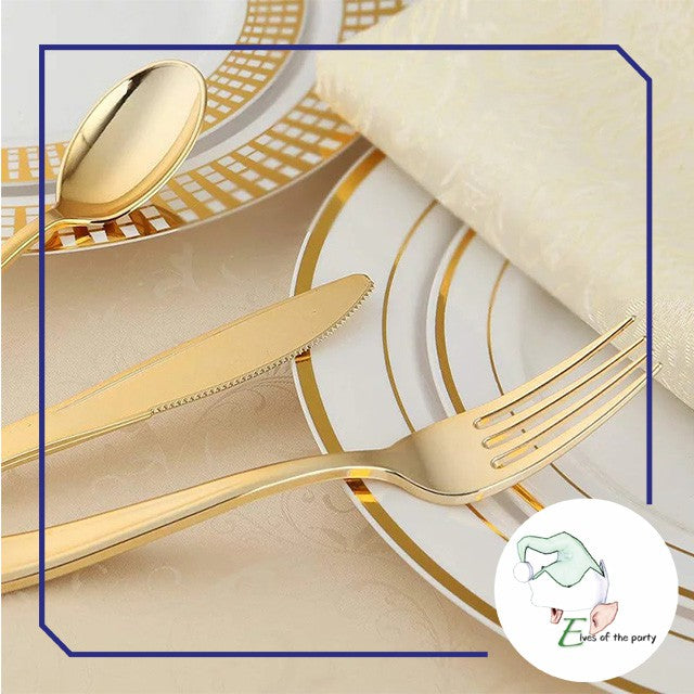 Elegant Gold / Rose Gold Rimmed Disposable Plates and Utensils