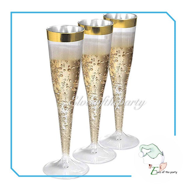 Elegant Gold / Rose Gold Rimmed Disposable Cup, Wine Glass, Champagne Flute and Utensils