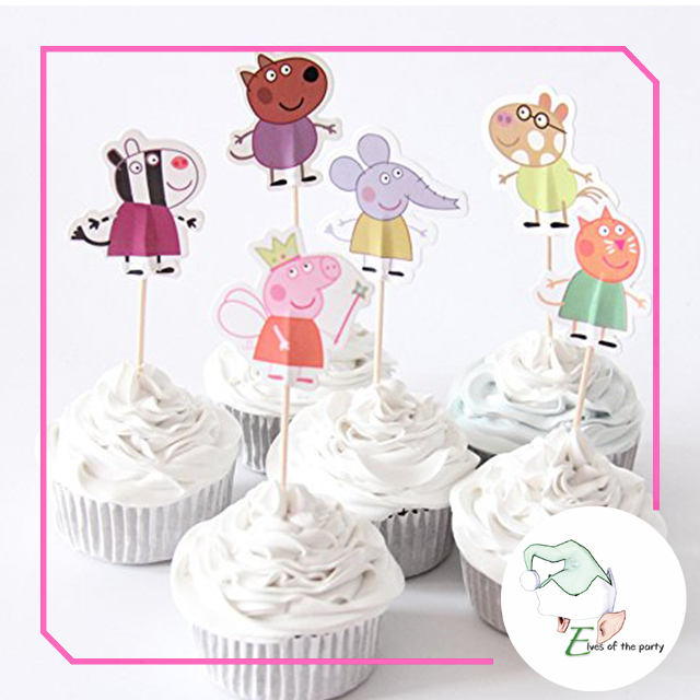 24pc Cupcake Toppers : Dinosaur / Outer Space / Paw Patrol / PJ Masks / Peppa Pig / Under the Sea