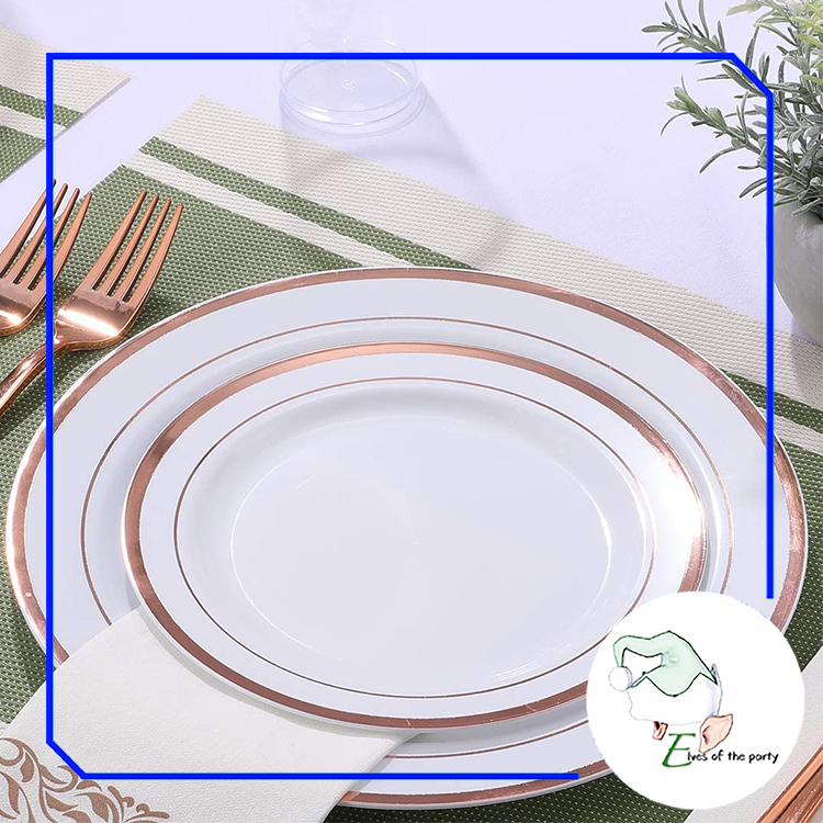 Elegant Gold / Rose Gold Rimmed Disposable Plates and Utensils