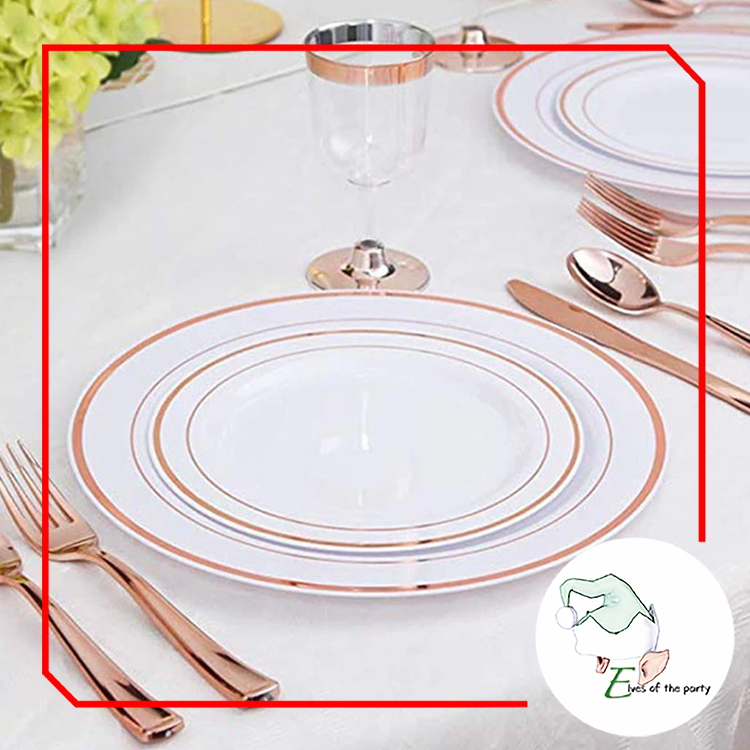 Elegant Gold / Rose Gold Rimmed Disposable Plates and Utensils